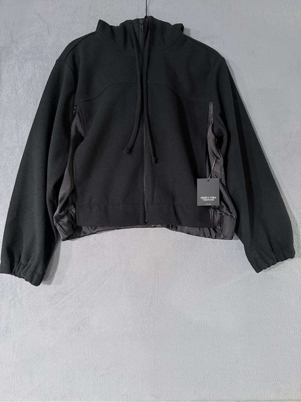 Simply Vera Wang - Black Hooded Jacket with Silky Back and Sides